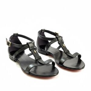 Burberry Black Leather Flat Strappy Sandals